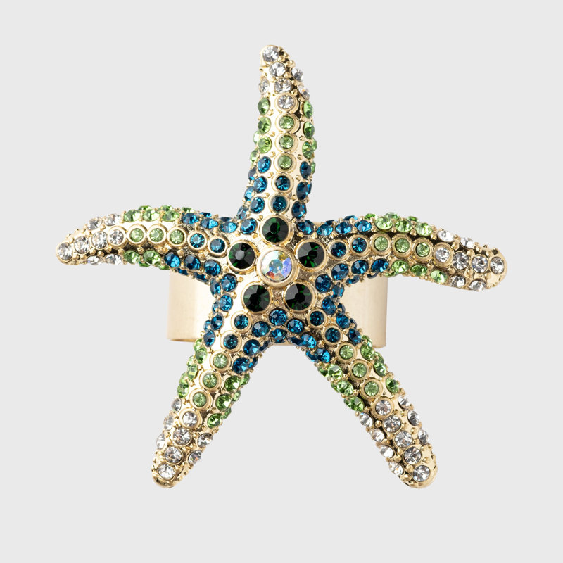 Sparkling Starfish Napkin Rings, Green/Gold