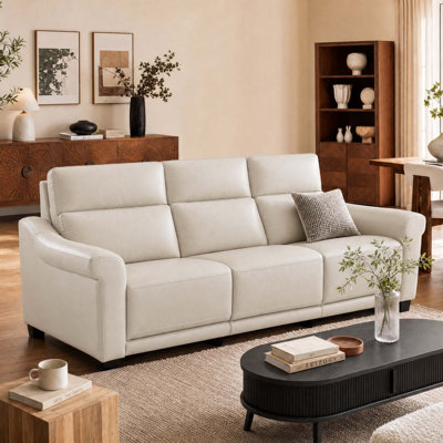 Ilkeston 94'' Genuine Leather Dual Motion Power Reclining Sofa, 3 Seater Recliner Sofa
