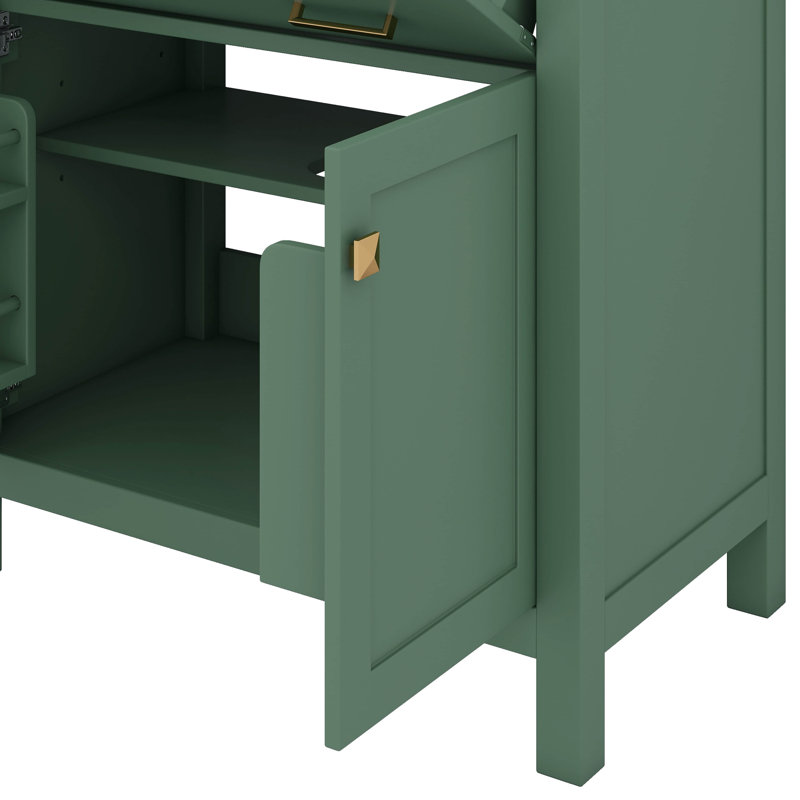 Ensemble de meuble-lavabo avec lavabo 30 po, tiroir inclinable et tablette réglable, Vert/doré