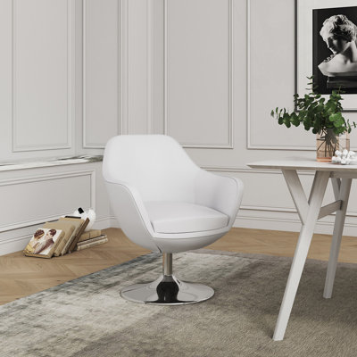 Fauteuil pivotant rembourré en cuir blanc Caisson