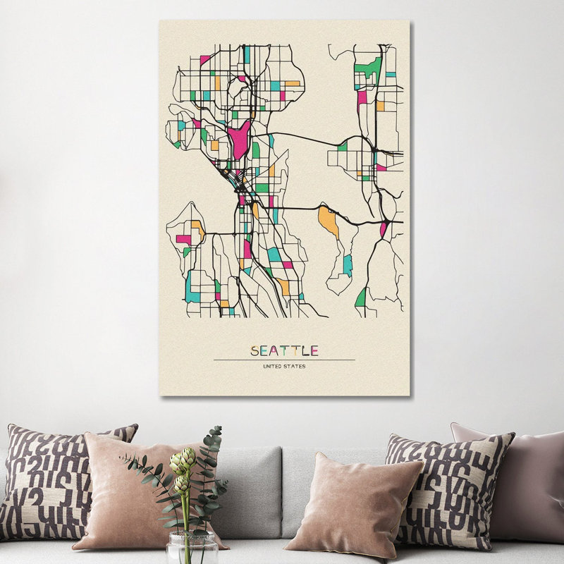 «Seattle, Washington Map» par Ayse Deniz Akerman - impression sur toile tendue, H 60 po x l 40po x P 1,5 po