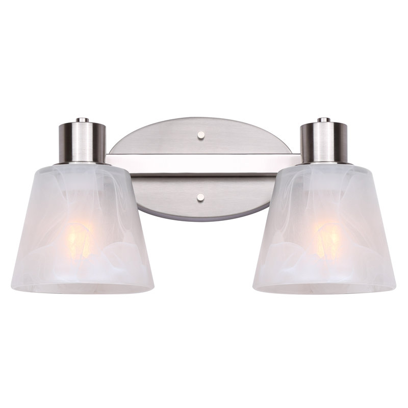 Brushed Nickel 16" Vanity Light with White Alabaster Glass Shades