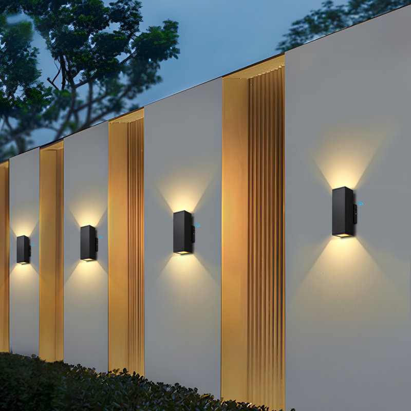 Applique murale d'extérieur moderne avec lumière d'extérieur et couvercle en verre trempé Modern Dusk To Dawn, Noir mat, Noir