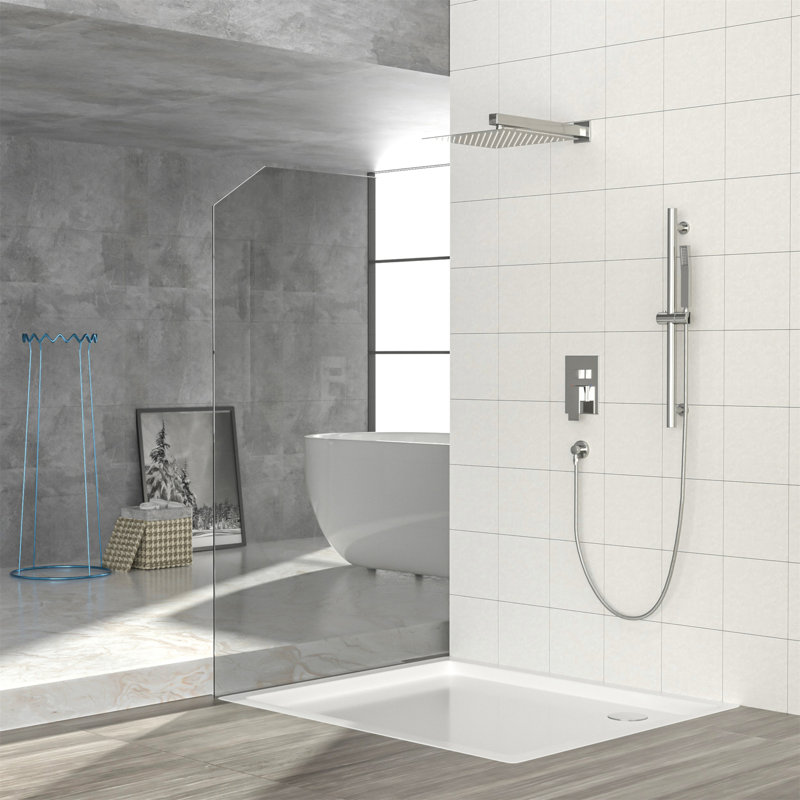 Système de douche avec barre coulissante réglable, système de douche carré mural de 12 pouces avec valve brute
