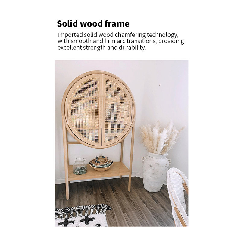 Armoire d'appoint légère en rotin tissé rétro luxueux, Burlywood