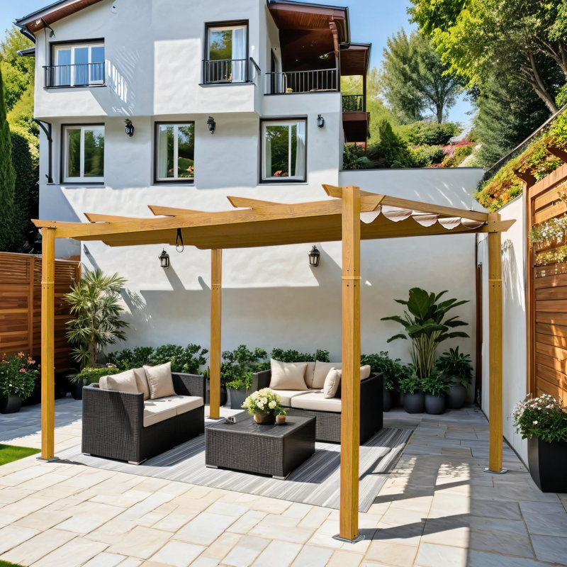 Satrles Outdoor Retractable Pergola Patio Grill Gazebo with Grape Sunshade Cover, 94" H x 156" W x 120" D, Dark Gray