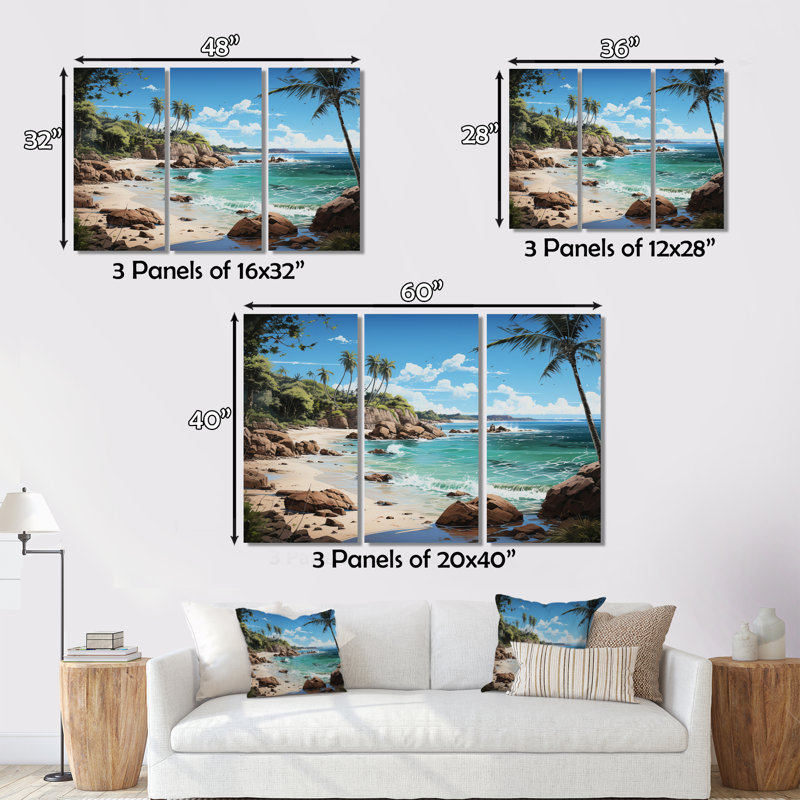 «Beach Photo Tropical Paradise II», reproduction sur toile 3 pièces, H 28 po x l 36 po x P 1 po