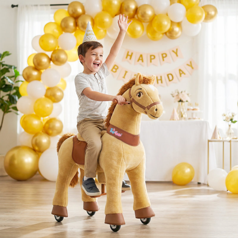 Model E Ride On Horse, Light Brown, Size 4 for Age 4-7
