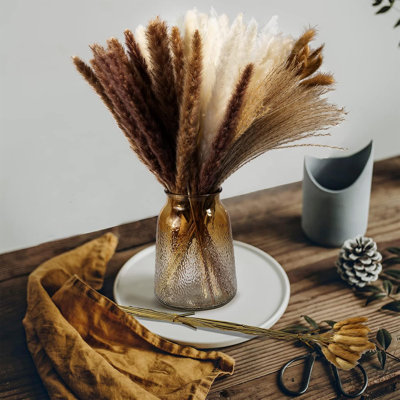 80PCS Dry Pampas Grass Bouquet Bohemian Reed Fluffy Grass Decorative Bouquet