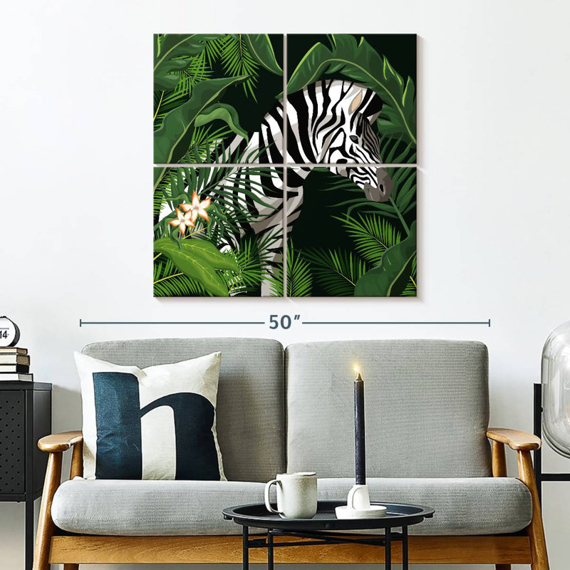 Brampt Leaves And Zebra, 32" H x 32" W