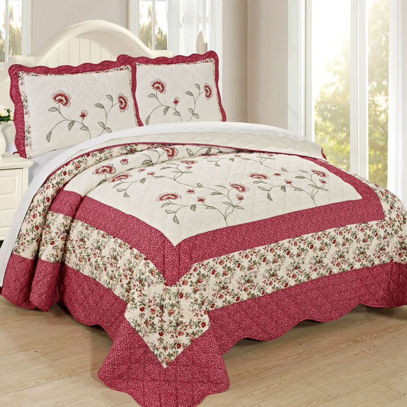 Ensemble de courtepointe 7 pièces Saïgon, Courtepointe très grand + 6 pièces supplémentai, Rose