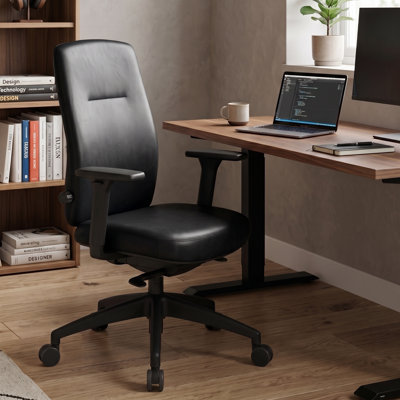 Ergonomic Office Chair with Adjustable Lumbar Support, Rolling Faux Leather, 3D Armrests, Adjustable Seat Depth & Backrest - Modern Task Chair for Residential and Commercial Use