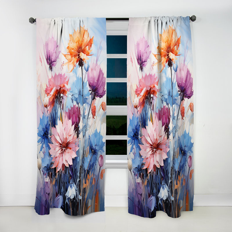 Cornflowers Representation Multicolored Acrylic II - Cornflowers Velvet Curtain - 1 Panel, 52" W x 90" L