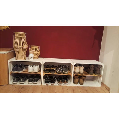 4 Pair Stackable Solid Wood Shoe Rack