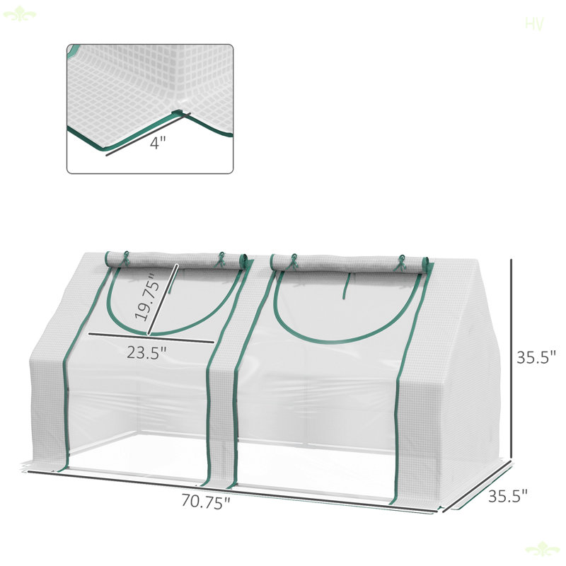 Outsunny 6' X 3' X 3' Portable Greenhouse, Garden Green House With 2 PE/Plastic Covers, Steel Frame And 2 Roll Up Windows