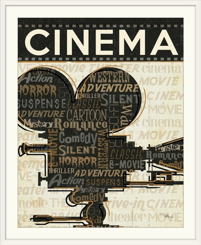 Publicité rétro «Cinéma I», H 28 po x l 24 po x P 1 po, Cadre blanc