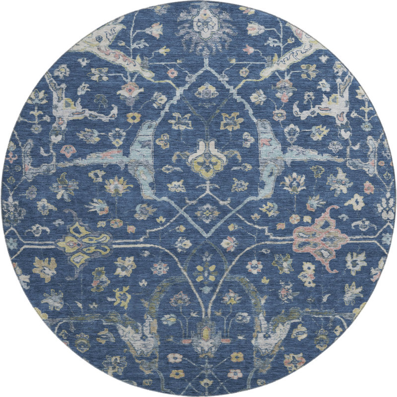 Premium Machine Washable Mayfield AMF2233 Global Rug, Navy, 8' Round