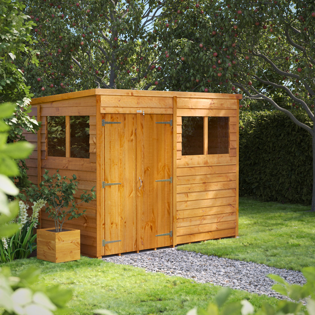 Powersheds 8 x 6ft Timber Overlap Pent Garden Shed, Double Doors