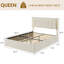 Base de lit grand avec rangement et tête de lit tapissier réglable, lit plateforme capitonné à 4 tiroirs, lattes en bois, sans sommier, blanc-130111583