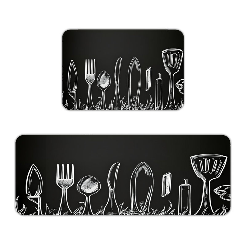 Ensemble d'ustensiles de cuisine en forme de tableau noir, tapis de cuisine 2 pièces noir