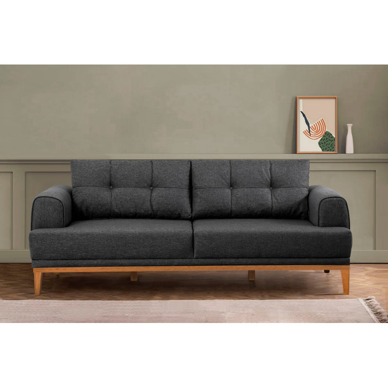 Elegant 3-Piece Sofa Set with Wing Chairs, Anthracite & Atlantic Pine | HORNBEAM & FIR TREE Frame, 100% Polyester Fabric | Sofa: 87.8 x 32.3 x 37.0 in, Wing Chair: 27.6 x 36.6 x 29.9 in | Soft Foam Seat & Back for Ultimate Comfort