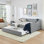 Lit de jour pleine grandeur, lit de jour convertible rembourré avec dossier capitonné, canapé-lit polyvalent 3 en 1 avec lit gigogne escamotable et rangement latéral, parfait pour un salon compact - noir