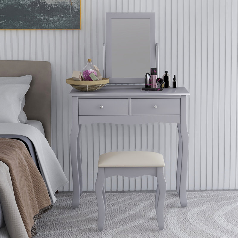 Gingras Dressing Table with Mirror, Grey