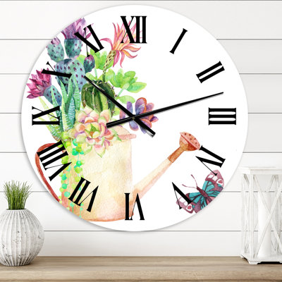 Succulents In Old Watering Can - Farmhouse wall clock
