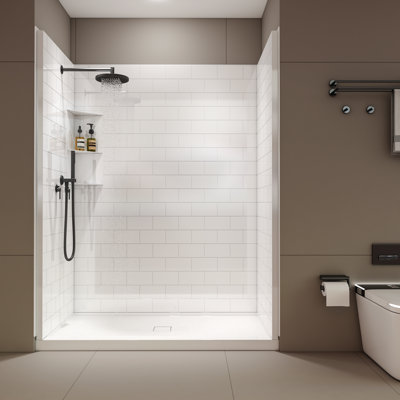5-Piece Shower Wall Panel & Shower Base, 60''W x 77.25'' x H 32.25'' D Composite Shower Wall Panel Surround Solid Surface Shower & Shower Bases, Surround, Quick Install, Cuttable