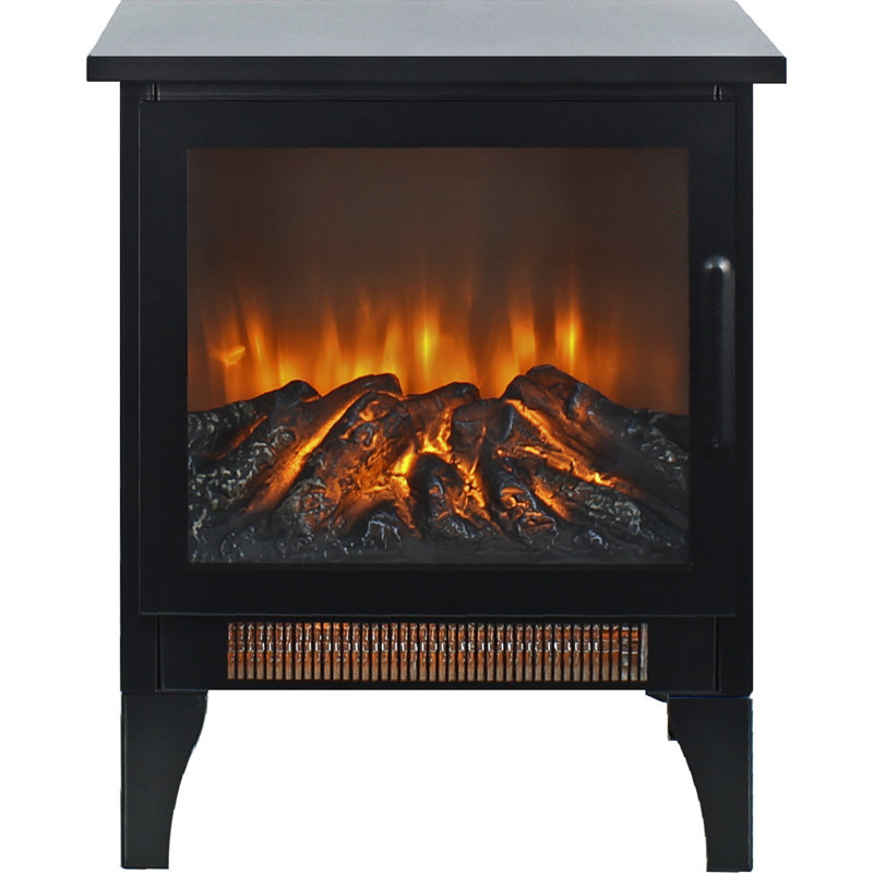 17 Inch Freestanding Electric Fireplace Stove Heater With 3D Flame Effect, Antique Black