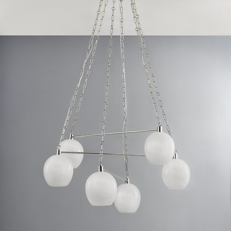 ASBURY PARK 6 LIGHT CHANDELIER, Polished Nickel