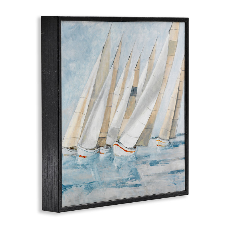 Voilier, régate côtière, scène giclée, design par Lorenzo Collective, H 24 po x l 24 po, Giclée encadrée noir minuit