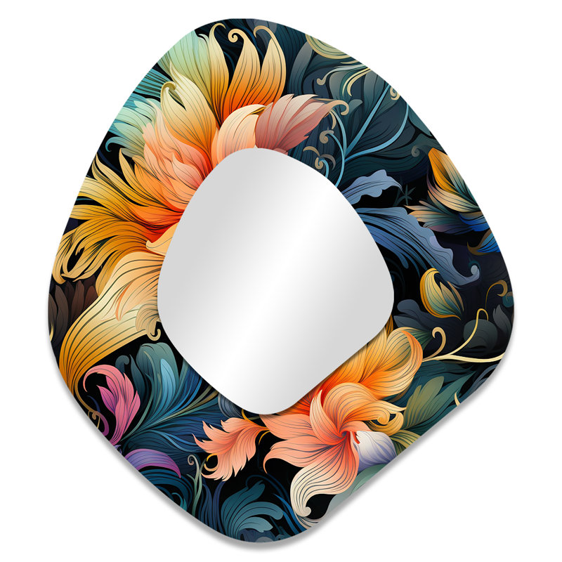 Boho Damask Summer Tropical Dreams - miroir mural unique à motif floral, miroir asymétrique Cottage, 35 po x 31 po