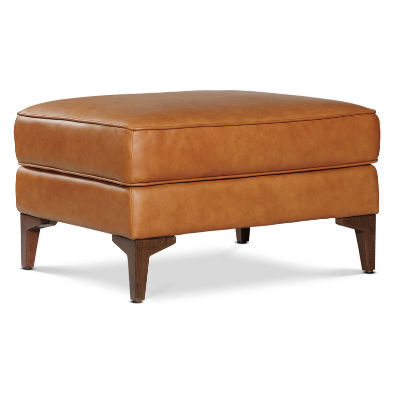 Repose-pieds rectangulaire en cuir véritable Essex, Brun clair cognac