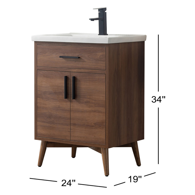 Binford 24'' Single Bathroom Vanity with Ceramic Top, Walnut/Matt Black