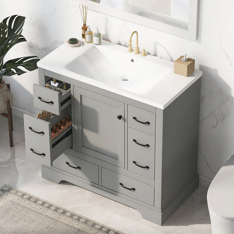 Meuble-lavabo simple avec comptoir 36,01 po Naun, Gris, Noir