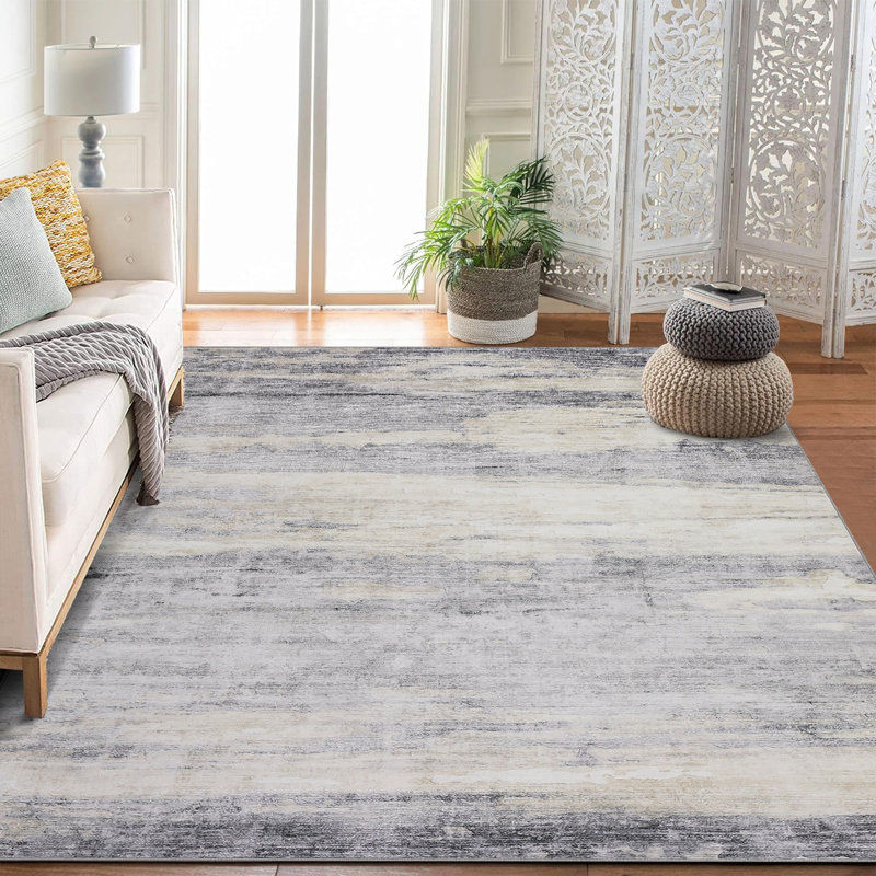 Modern Abstract Area Rug – Washable,  Soft, Low Pile, Non-Slip, Mark Resistant, Distressed Carpet –  for Living Room, Bedroom, Office,