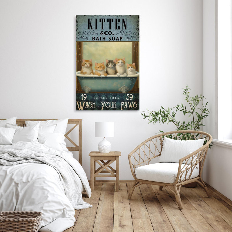Impression sur toile, "Koyuki Kitten Bath Soap", H 14 po x l 11 po x P 1,25 po