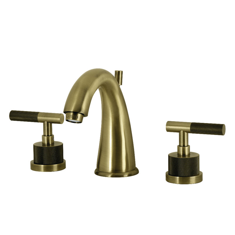 Robinet de salle de bain espacé à deux poignées à fixation sur le comptoir avec poignée moletée et bonde escamotable en laiton Kingston