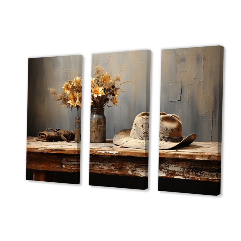 Minimalisme Cowboy Hat - Cowboys, art mural, Toile tendue, H 32 po x l 48 po