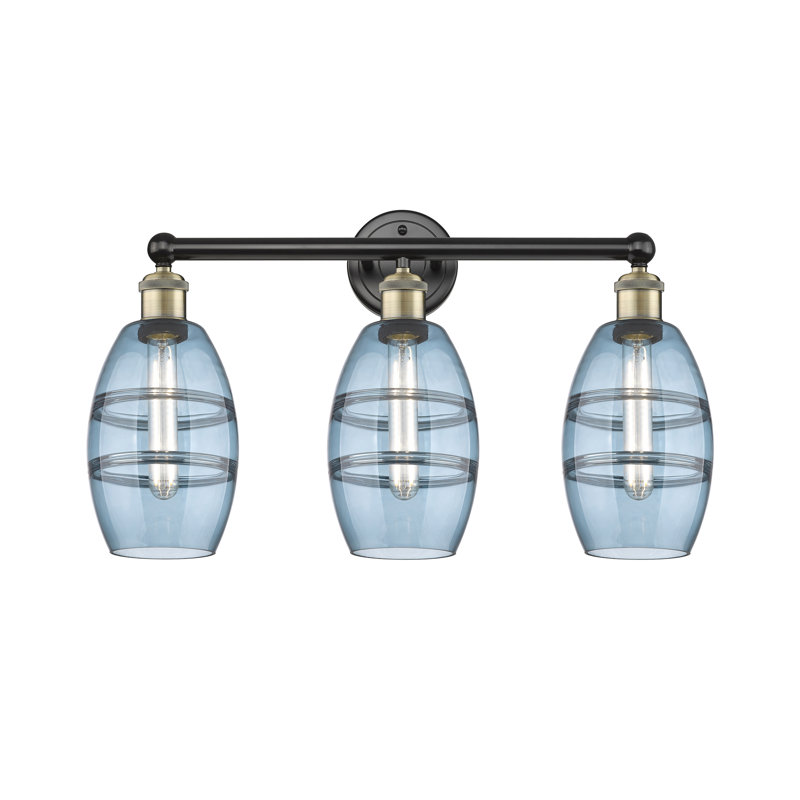 Éclairage pour meuble-lavabo à 3 lumières à intensité variable Kusham, Laiton antique noir, Bleu princesse