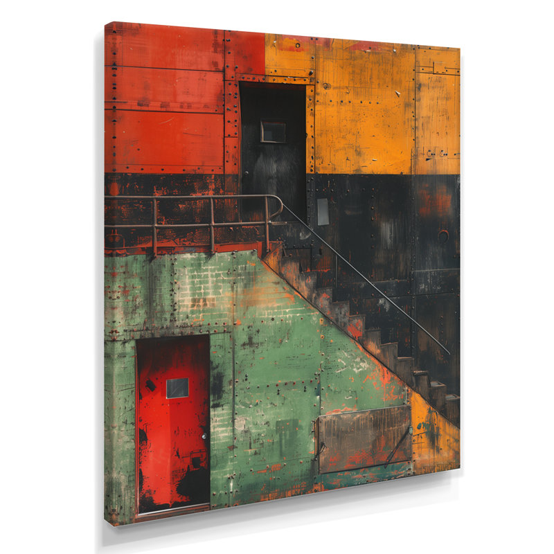 Impression d'art mural jaune et rouge commercial - Warehouse, Toile tendue, H 44 po x l 34 po