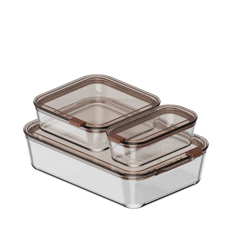 Ensemble familial de grands contenants alimentaires en verre empilables : 1 x 610 ml, 1 x 1350 ml, 1 x 3830 ml, Brun
