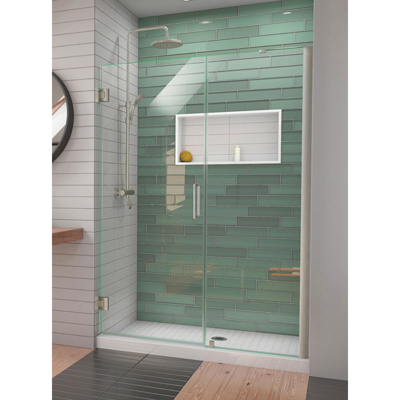 DreamLine Unidoor-LS 52-53 inch W x 72 inch H Frameless Hinged Shower Door in Brushed Nickel, Brushed Nickel, 53"