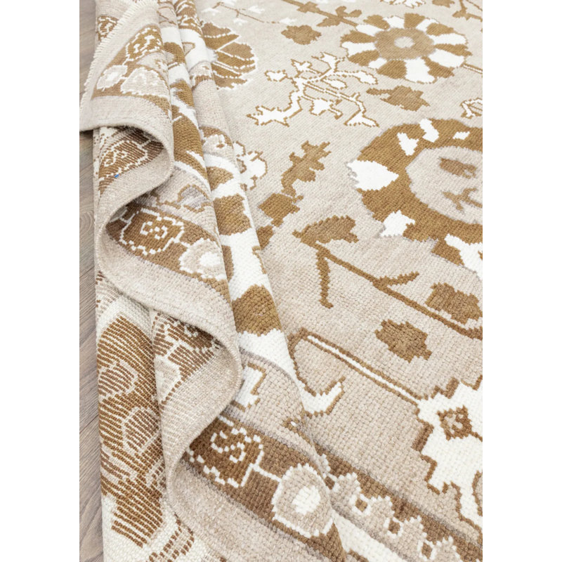 Tapis brun en laine unique de conception unique 10 pi 4 po x 14 pi 3 po Oushak