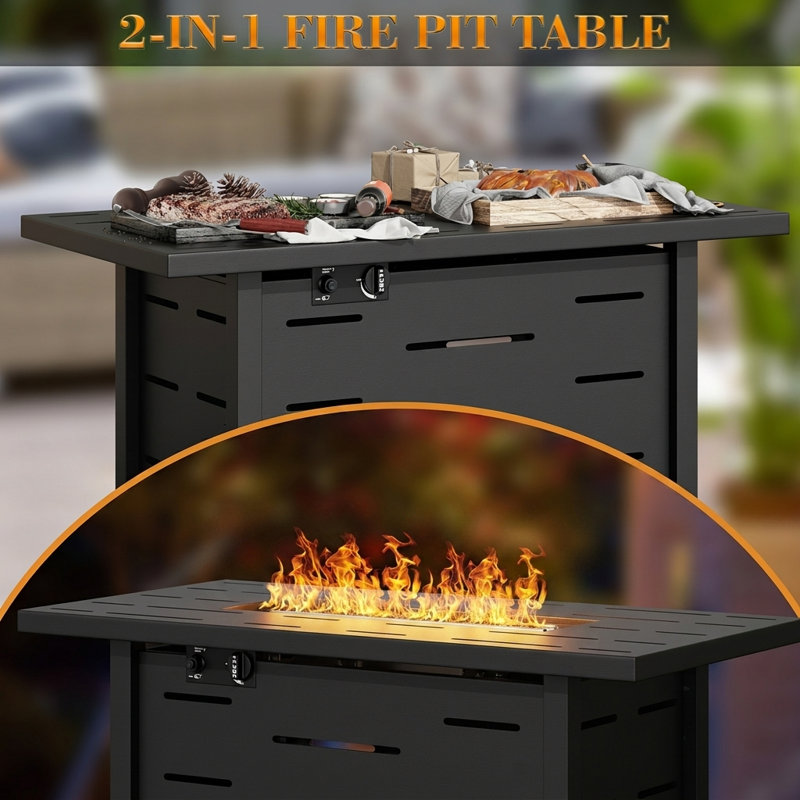 8-Piece Outdoor Rattan Patio Set with Fire Pit Table, Blue