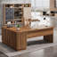 70.8-Inch Executive Desk with File Cabinet, L-Shaped Computer Table with Storage Shelves, Light Walnut (Chairs not Included)
