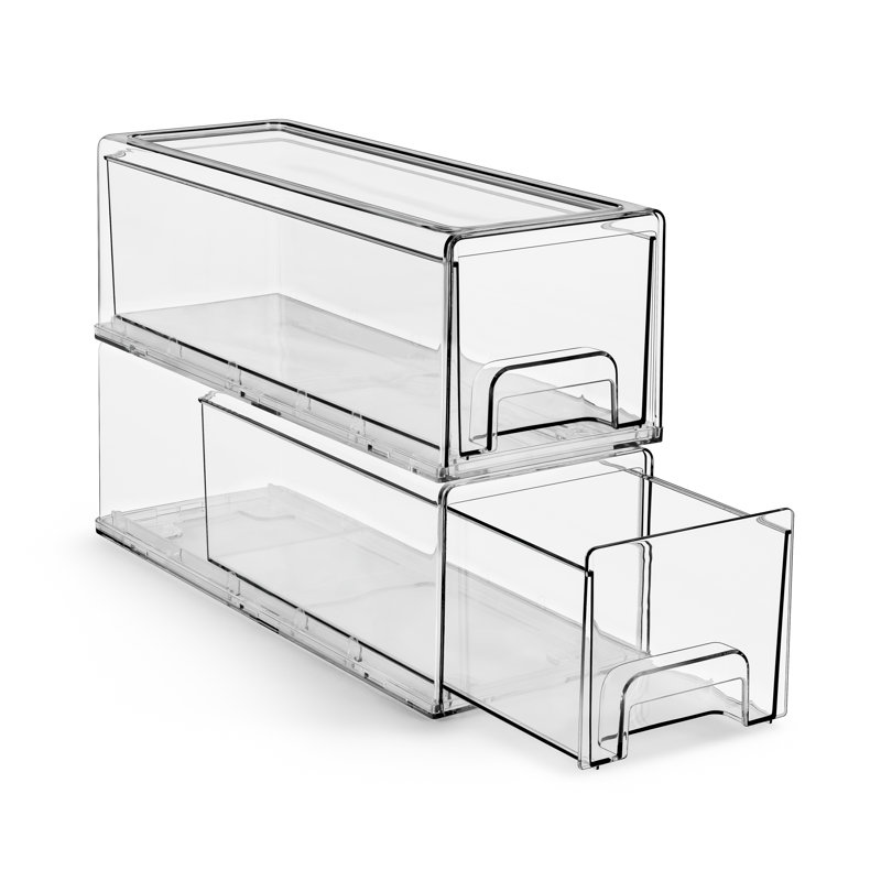 Sorbus Pull Out Organizer Bins, Clear Stackable Storage Drawers for Cleaning Supplies (2 Pack) - Extra Small
