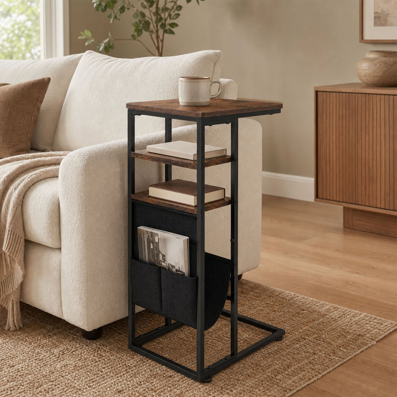 Table de bout en C 28 po avec tablettes de rangement et sac