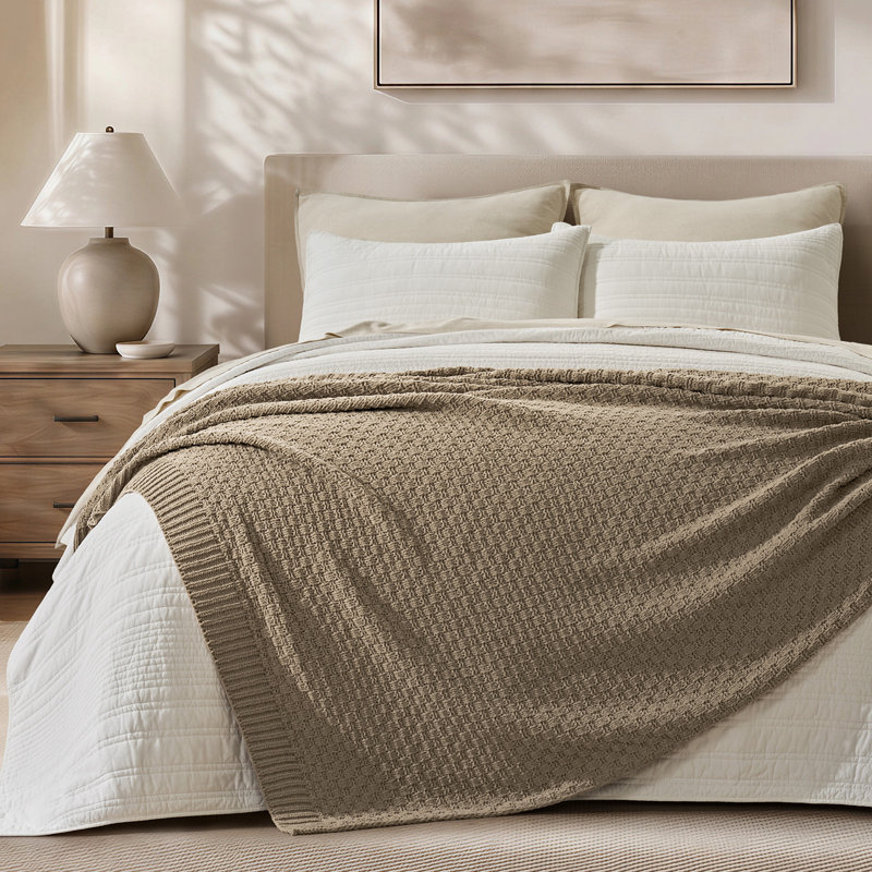 Jeté en tricot de chenille épais EVERGRACE, L 60 po x l 80 po, Foyer taupe